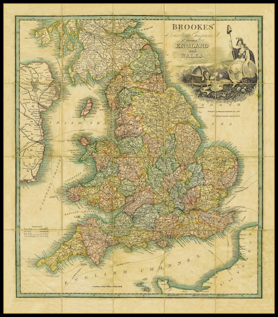 Brookes Map of England & Wales 1820 reproduction hand-laid