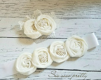 Rosettes belt sash, Bridesmaid sash, Bridal sash, Bride hair comb