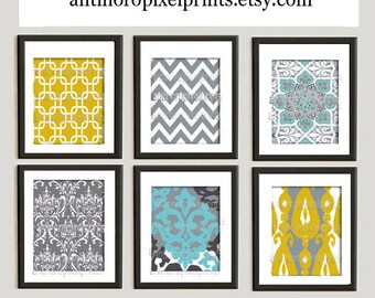 leaf watercolor painting print set leaves blues gray two