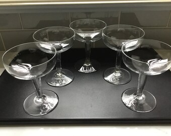 Vintage Crystal Hollow Stem Champagne Glasses - set of 5