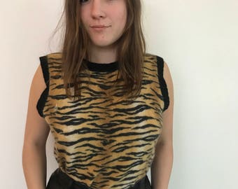 Angora & Lambswool Tiger Print Sweatervest