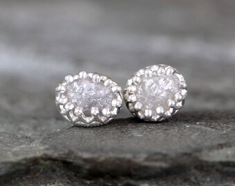 Diamond Earrings - Raw Diamond Stud Earring - Sterling Silver - Rough Diamond Earring - Raw Gemstones - Made in Canada - April Birthstone