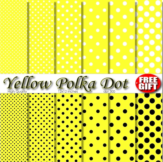 Yellow polka dot digital paper scrapbook kit yellow decor 12x12 premade scrapbook pages Lemon Yellow polka dot clip art polka dot fabric diy