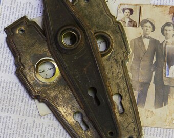 Vintage Escutcheon Plates- Door Plates Salvaged Hardware Rustic Backplate Architectural Salvage