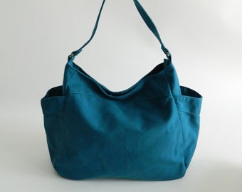 Teal canvas cross body bag,Vegan mom diaper bag,Hobo Shoulder bag,Handbag Gift for her,women School Bag -Sale 25% - /no.101 RENEE