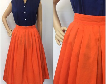 1950s Orange Pleated Skirt - Size Small - Vintage