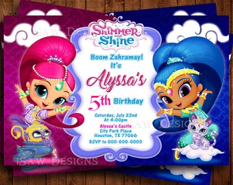 SHIMMER AND SHINE Digital Personalized Invitations - Boom Zaramay! Shimmer & Shine Birthday Party Invitations - Shimmer and Shine Invites