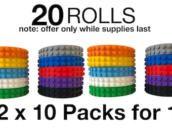 Building Block Tape Lego Compatible. 20 rolls of 3ft adhesive for Arts and Craft Safe for Children: Lab tested, Non Toxic BPA Free.