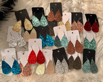 Chunky Glitter Tear Drop Earrings, Mermaid Earrings, Glitter Earrings, Tear Drop Earrings, Faux Leather Earrings