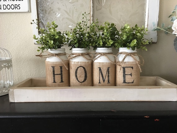 Country Home Decor  Mason Jars With Burlap Painted Mason