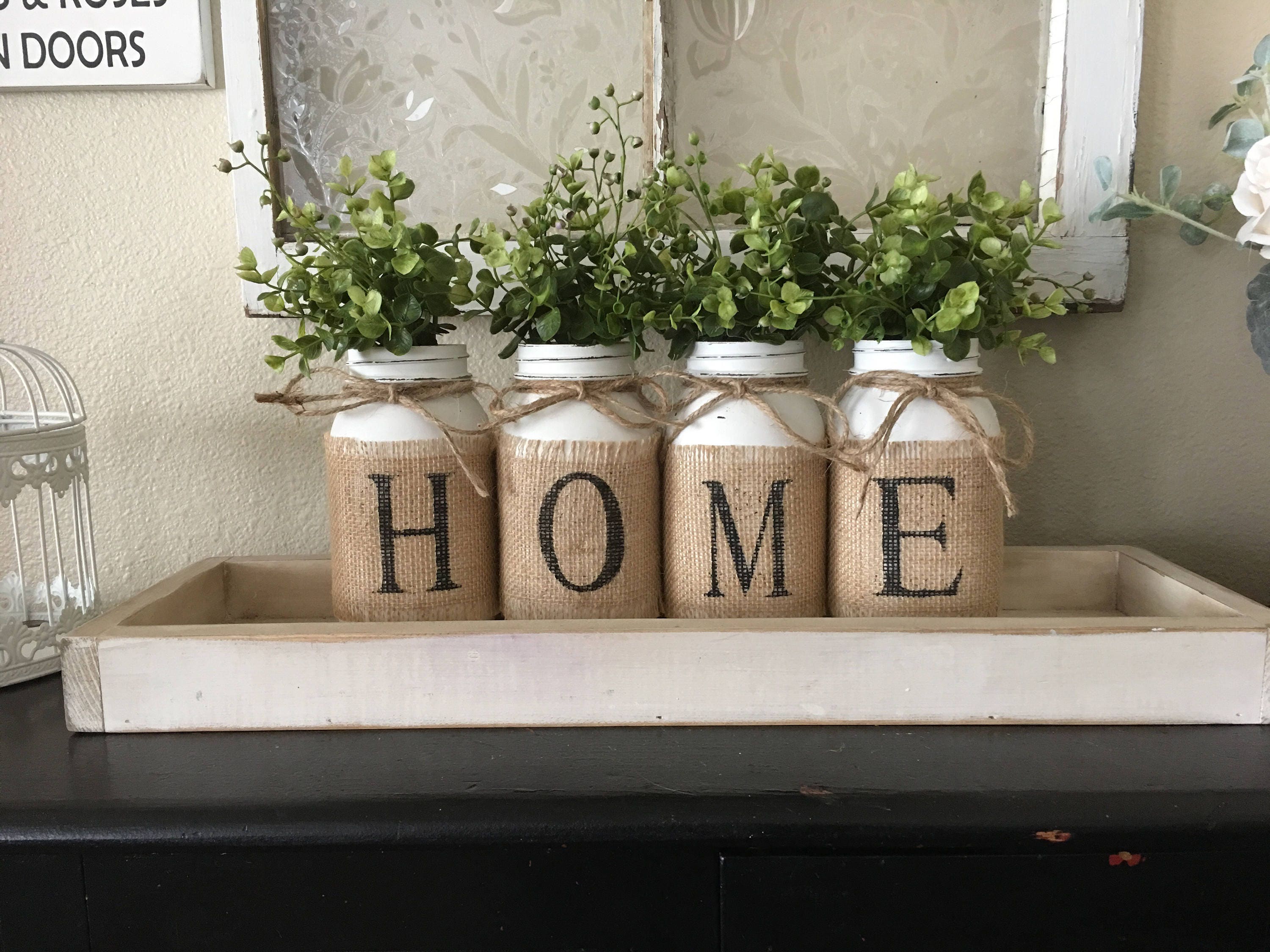 Country Home Decor Mason Jars With Burlap Painted Mason
