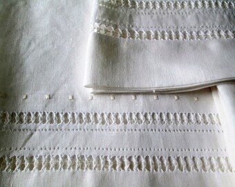 Irish linen curtains, linen curtain drawn-thread-work, pulled thread curtains