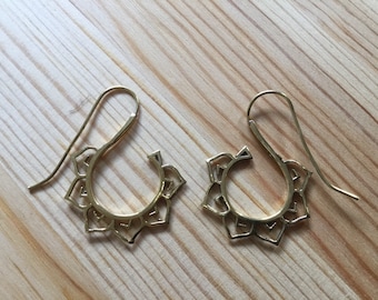 Lotus Flower Hoop Earrings - Shanti Hoops - Brass