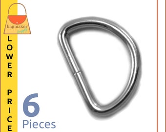 1 Inch D Rings, Nickel Finish, 6 Pieces, Handbag Purse Bag Making Hardware Supplies, One Inch, 1", RNG-AA251