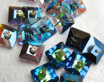 Vintage Swarovski Square Sew On Stones Art 3400 10mm Square Sew Ons, Rhinestones Headpins Crystal Sew Ons