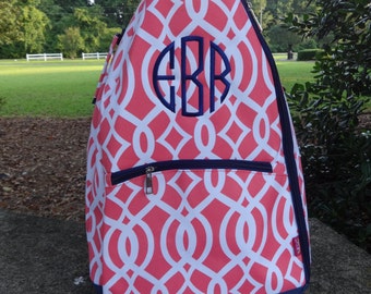 Personalized CORAL Tennis Bag Coral and Navy Tennis Backpack