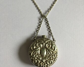 Art Nouveau Repousse Perfume Bottle Pendant Sterling Silver Chatelaine Necklace Missing Stopper