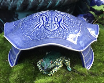 Ceramic Frog House - Toad Abode - Frog On Lily Pad - Garden Decor
