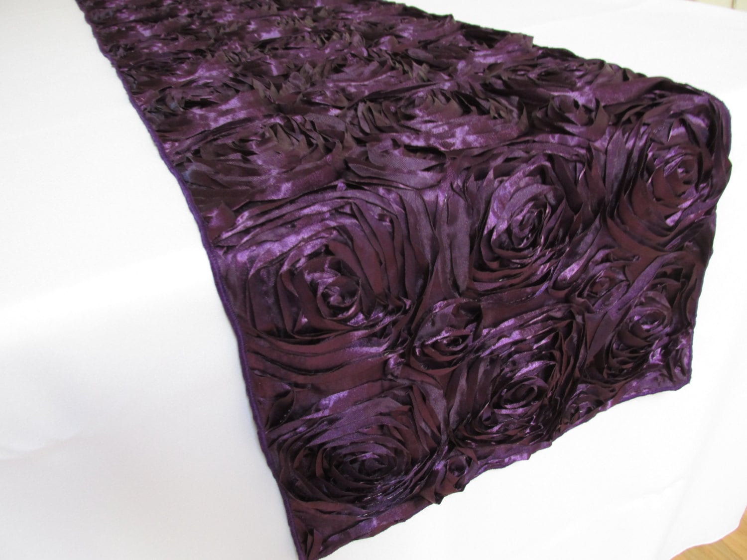 Plum Satin Rosette Table Runner Plum Purple Wedding Table