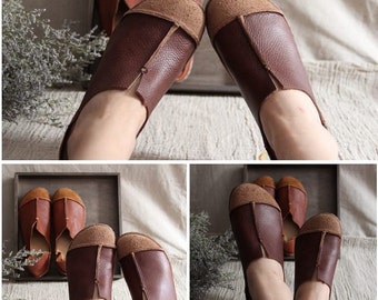 Brown Handmade Shoes,Oxford Women Shoes, Flat Shoes, Retro Leather Shoes, Casual Shoes