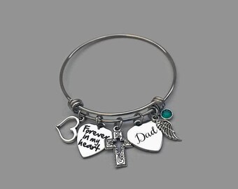 Forever In My Heart Bracelet, Dad Memorial Bracelet, Father Memorial Bracelet, Loss Of Dad, Remembrance Charm Bracelet, Stainless Steel