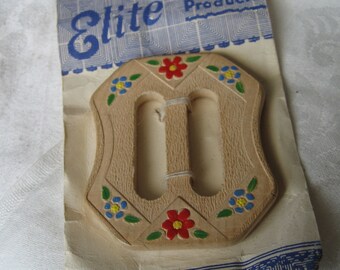 VINTAGE Painted Flower Natural Wood Belt Buckle