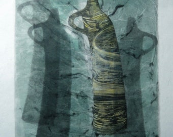 Original monotype entitled "Bottles"