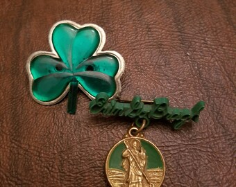 Erin Go Bragh: Lot of 2 Vintage St. Patrick's Day Pins-Shamrock Pin and St. Patrick Erin Go Bragh Pin