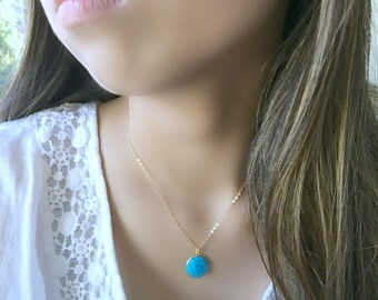 turquoise pendant necklace turquoise jewelry turquoise gemstone necklace layering necklace 14k gold filled 24k gold electroplated boho beach