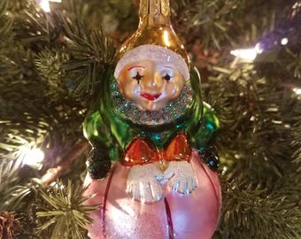 Christopher Radko ornament // clown // frog // glass Christmas ornament // glitter // shimmer // made in Poland // polish glass ornament