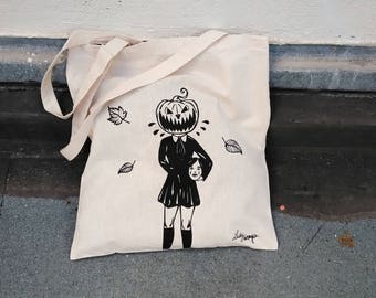 Tote bag pumpkin woman, canvas, cotton bag, halloween, pumpkin