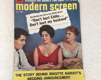 Modern Screen Magazine, december 1958, Debbie Reynolds, Elizabeth Taylor, Eddie Fisher, vintage magazine
