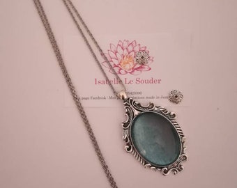 Hand painted glass cabochon necklace
