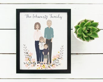 Personalised Illustrated Portrait Mothers Day Gift Custom Family Portrait Unique Gift For Mum Personalised Mothers Day Present Anniversary
