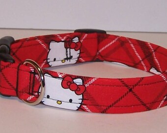 Colorful Hello Kitty Dog Collar Red & Black Plaid