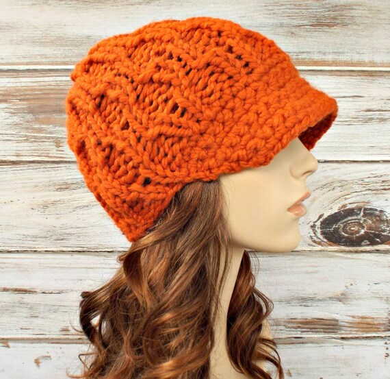 Knit Hat Womens Hat Orange Newsboy Hat Amsterdam Beanie