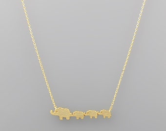 Elephant Mom & 3 Babies Charm Necklace