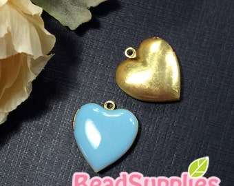 CH-EX-08055 - Nickel Free, Heart-shaped locket, aqua, 2pcs