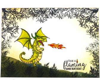 Dragon Card | Hand Inked and Stamped Greeting Card | Birthday | Magical |