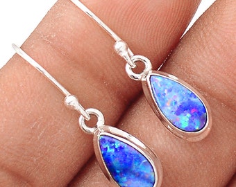 Stunning! Australian Boulder Dangle Earrings. Natural Doublets. Australian Opal Earrings. 1 1/8" long. 7570