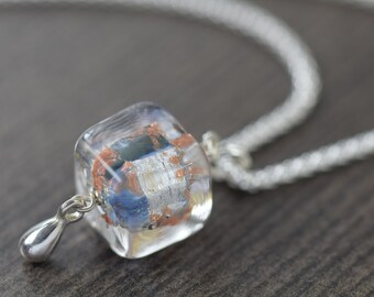 Murano glass necklace in Blue necklace and gold necklace Venetian glass necklace gifts for her