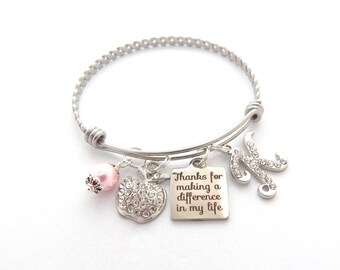 TEACHER Gift- teacher bracelet-Gifts for Teachers-Teacher Bangle-Teacher Sale-Thanks Helping grow- End of year gift-difference in my life
