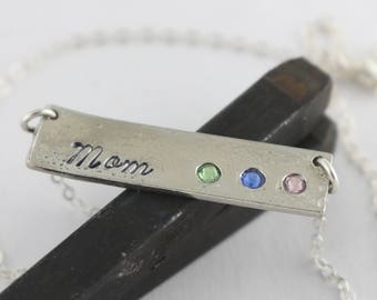 Birthstone Bar Necklace - Silver Bar Necklace - Personalized Bar Necklace - Birthstone Necklace - Gift for Mom - Birth Stone Necklace