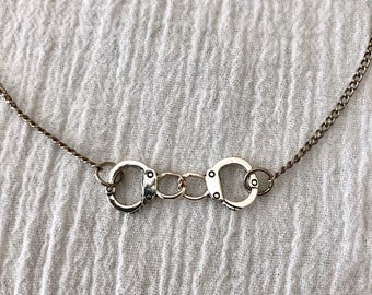 Handcuff Necklace, Silver Necklace, Gift for her, Gift for him