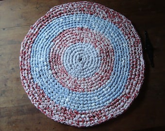 Baby Blue and Red Rustic Heritage Rag Rug #3