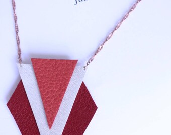 long shapes geometric red, coral, off-white leather