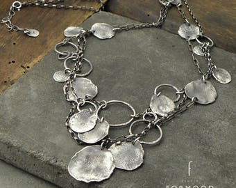 form017 collection - 100% Ag necklace, raw sterling silver necklace, long silver necklace, oxidized silver
