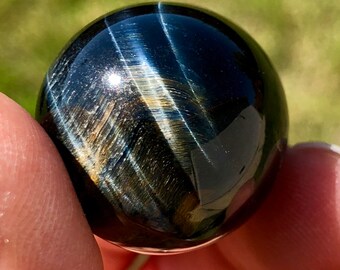 Rare Beautiful Natural Blue Tigers Eye Sphere from South Africa - Healing Crystal & Stone Chakra Healing Reiki Yoga Yogi Meditation Decor