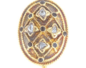 RESERVED Stickpin stick pin Antique Vintage Georgian Diamonds gold | rose cut diamonds | 14 kt / 10+ kt gold | black enamel | Georgian