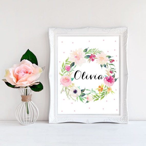 Nursery name print Baby girl name print Floral name print